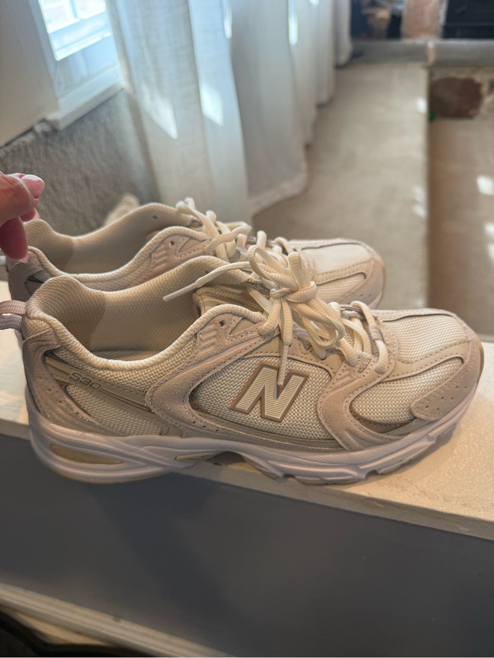 New Balance Cream/White Mesh Low-Top Sneakers